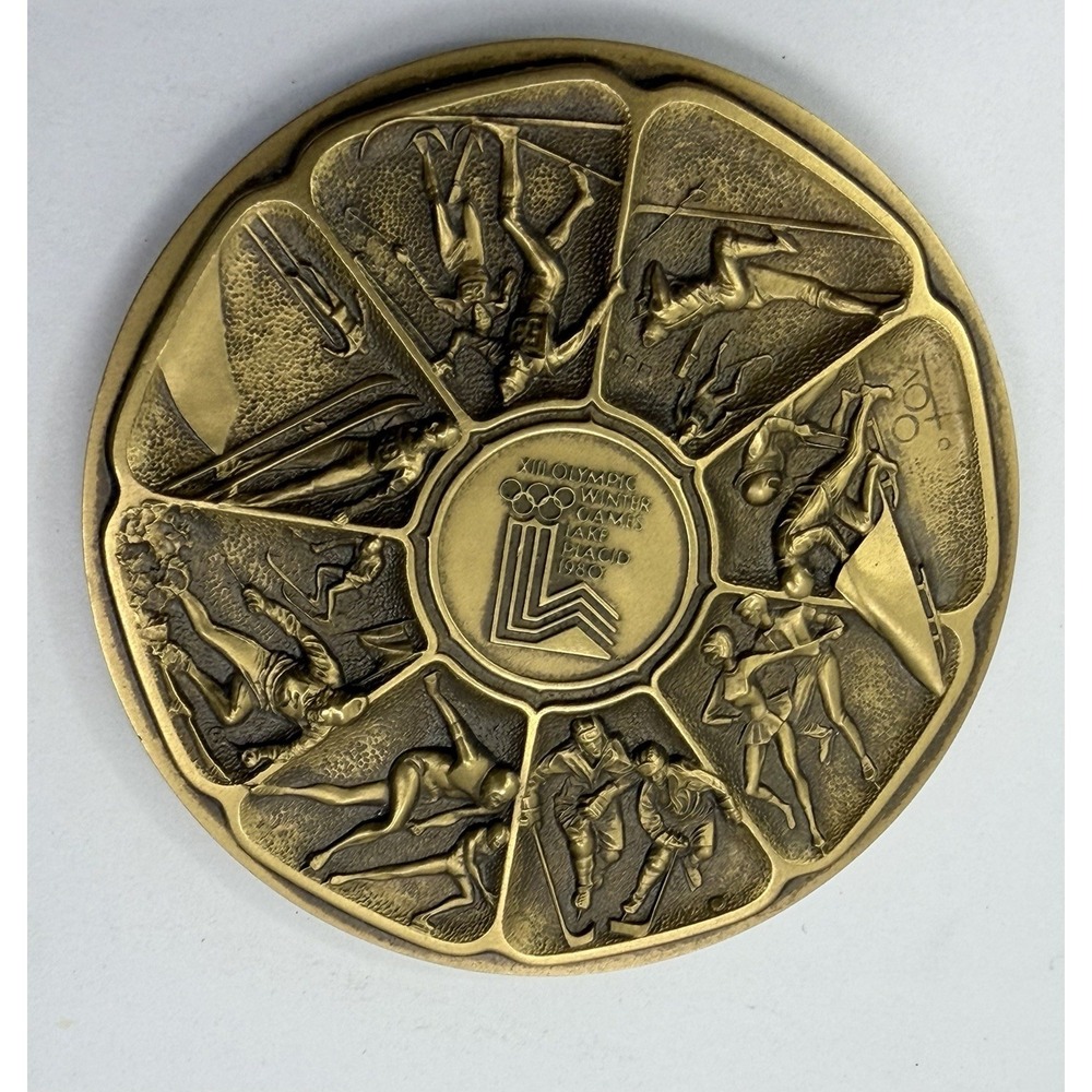 Lake Placid Olympic Games 1980 Calendar Paperweight Bronze Medallion